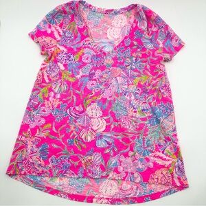 Lilly Pulitzer Etta V-Neck Pink Isle Shell Me Something Good T-Shirt